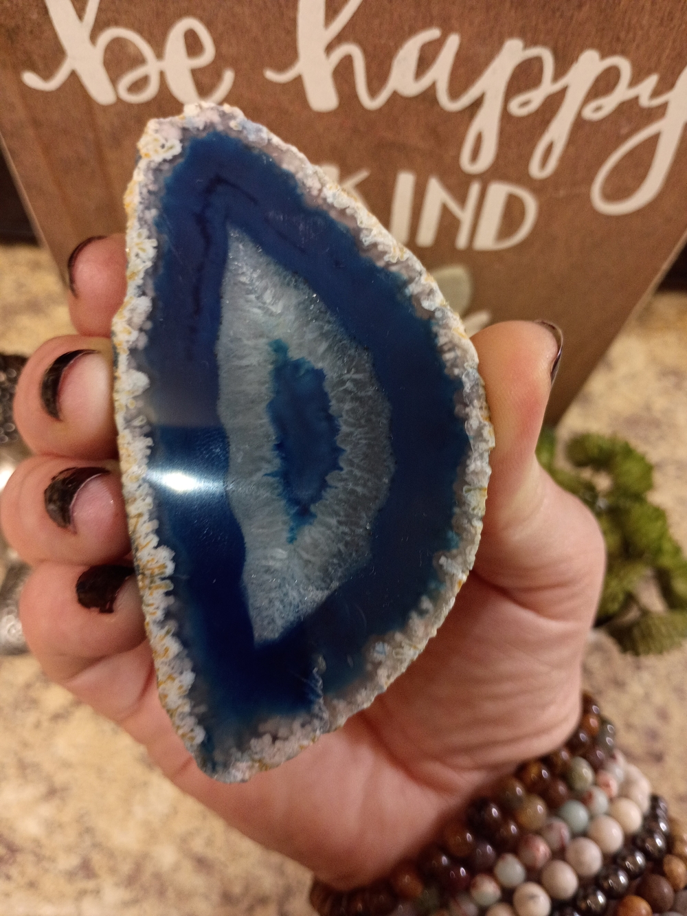 Blue Agate Geode From Brazil Decorative Accent - Picture 2 of 9